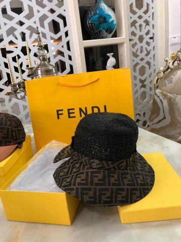 Mũ nữ FENDI* cói phối vải hoạ tiết logo đẹp sang SIÊU CẤP