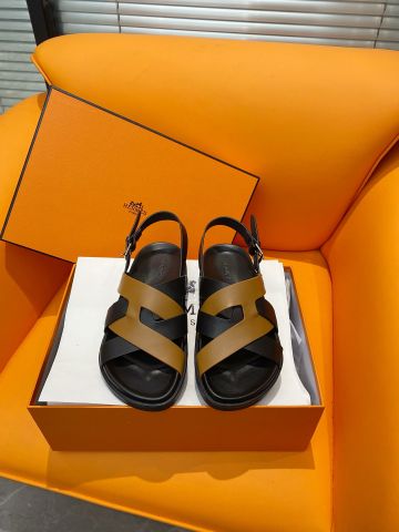 Sandal nam nữ Hermes* quai da bò đan phối màu đẹp VIP 1:1