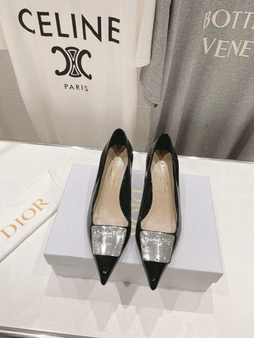 Giày cao gót Dior* da bóng mũi nhọn cao 6,5cm khoá bạc đẹp sang VIP 1:1