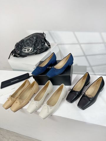 Giày nữ chanel* mũi vuông nơ đế 2,5cm đẹp sang thanh lịch VIP 1:1