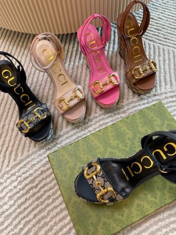 Sandal nữ đế xuồng GUCCI* cao 10cm hoạ tiết logo canvas khóa logo vàng 4 màu đẹp trẻ trung dễ đi VIP 1:1