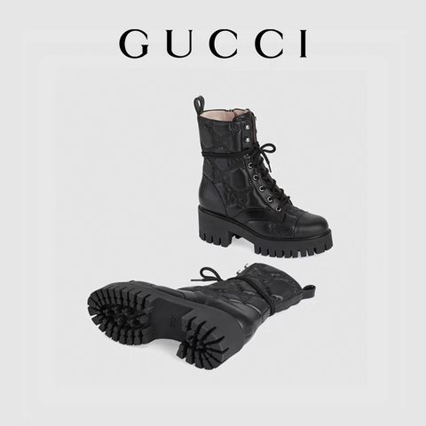 Boot GUCCI* cổ lỡ cao 7cm da bê thêu vân logo nổi đẹp độc VIP 1:1