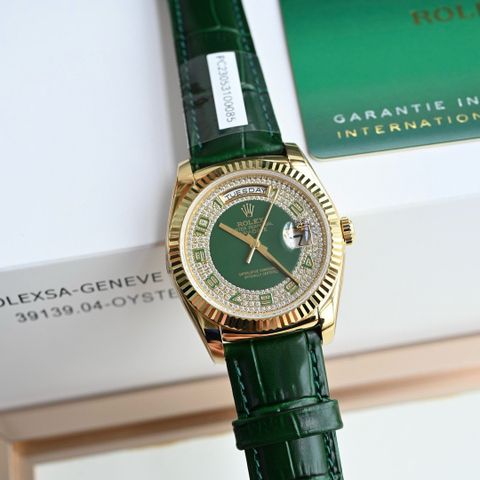 Đồng hồ nam nữ rolex* dây da cấp 36mm mặt nạm kim bản xanh lá siêu đẹp VIP 1:1