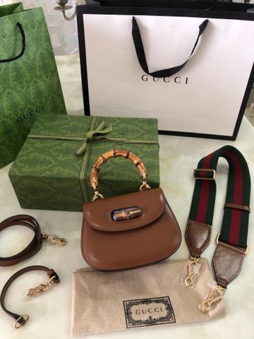 Túi xách nữ GUCCI* da bò nhập khẩu màu nâu quai khoá trúc kèm quai da và quai vải bản to đẹp VIP 1:1