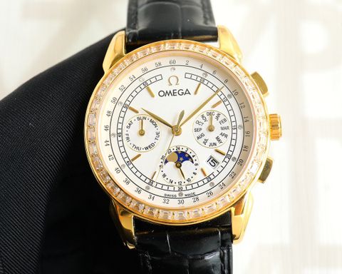 Đồng hồ nam omega* máy cơ dây da mặt 42mm viền kim đẹp VIP 1:1