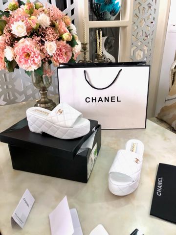 Dép chanel* đế xuồng cao 8cm da bê trần vân đẹp sang nhiều màu VIP 1:1