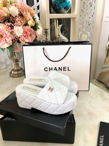 Dép chanel* đế xuồng cao 8cm da bê trần vân đẹp sang nhiều màu VIP 1:1