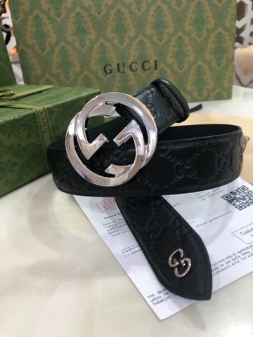 Belt nam GUCCI* da bò dập nổi hoạ tiết logo mặt bạc đẹp SIÊU CẤP