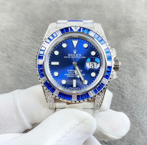 Đồng hồ nam rolex* dây kim loại mặt xanh dương viền đá xanh VIP 1:1