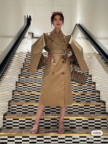 Áo măng tô Burberry* kaki dáng dài kiểu độc đẹp VIP 1:1