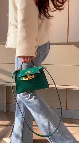 Túi xách nữ Hermes* kelly size mini 19,5cm vân cá sấu đẹp sang VIP 1:1