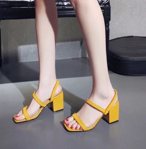 sandal gót vuông đẹp, quai lông ngựa