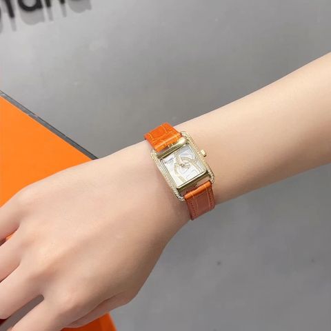 Đồng hồ nữ Hermes* dây cá sấu mặt vuông viền kim đẹp thanh lịch SIÊU CẤP