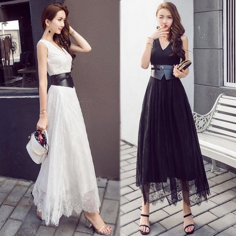 Đầm maxi kèm belt da bản to rất cá tính giá