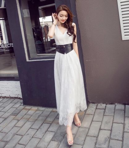 Đầm maxi kèm belt da bản to rất cá tính giá