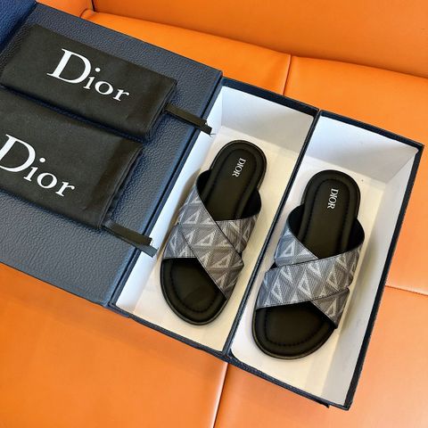 Dép nam DIOR* quai canvas hoạ tiết diamond cao cấp