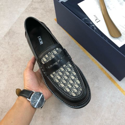 Giày nam Loafer DIOR* da bò phối oblique canvas đẹp VIP 1:1