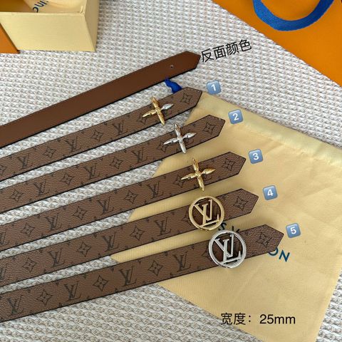 Belt nữ LV* bản 2.5cm dây hoạ tiết Monogram nâu vàng