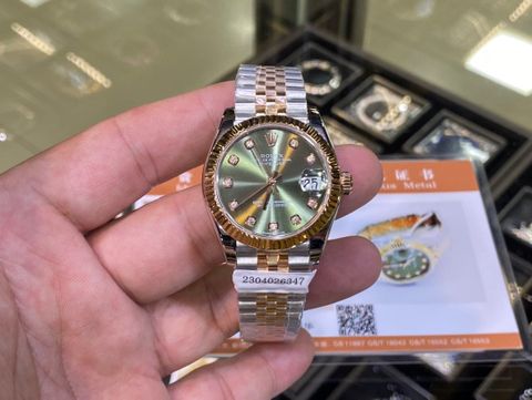 Đồng hồ nữ rolex* dây kim loại mặt xanh ô liu