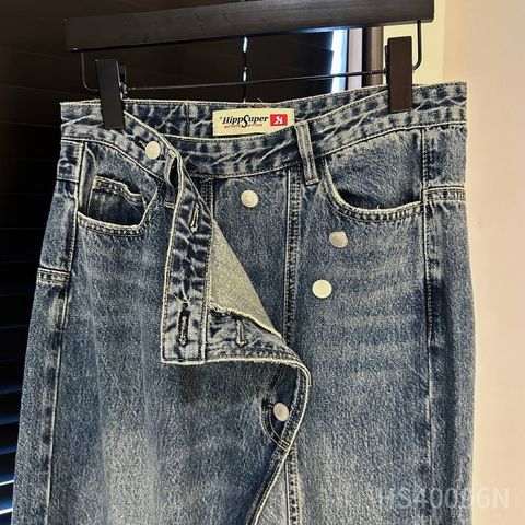 Quần jeans nữ ống rộng khuy lệch kiểu độc lạ VIP 1:1