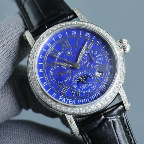 Đồng hồ nam patek* philippe* dây da máy cơ viền kim đẹp VIP 1:1