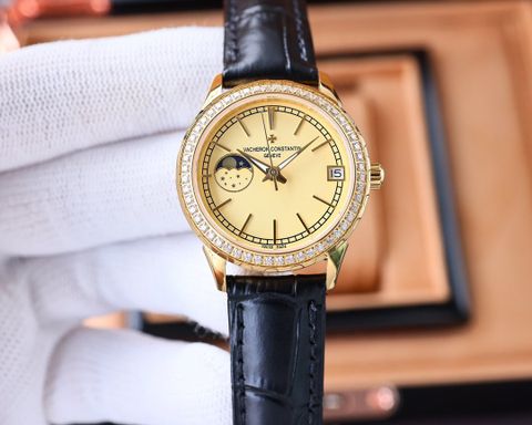 Đồng hồ nữ VACHERON* CONSSTANTIN* dây da máy cơ case 33mm viền kim đẹp sang SIÊU CẤP