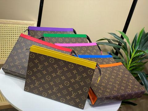 Clutch LV* nam nữ hoạ tiết Monogram nâu lót và viền phối màu cực đẹp size 27cm vừa vặn VIP 1:1