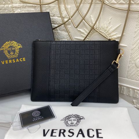 Clutch VERSACE* nam nữ da bò logo vàng SIÊU CẤP