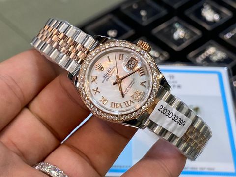 Đồng hồ nữ rolex* dây kim loại Bọc vàng 18k khảm kim cương Moissanite