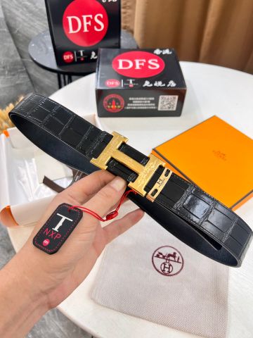 Belt nam HERMES* dây vân cá sấu