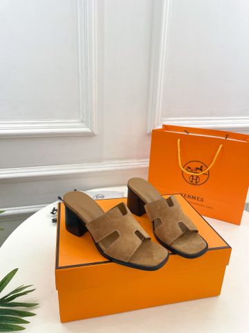 Dép cao gót Hermes* cao 6,5cm quai da lộn xịn đẹp VIP 1:1