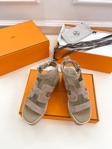 Sandal nữ đế xuồng Hermes* cao 6,5cm quai da lộn đẹp VIP 1:1