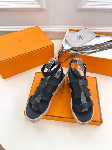 Sandal nữ đế xuồng Hermes* cao 6,5cm quai da bò đẹp VIP 1:1