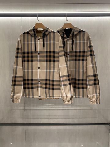 Áo khoác gió BURBERRY* kẻ có mũ mặc hai mặt đẹp VIP 1:1