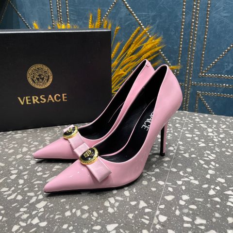 Giày cao gót VERSACE* mũi nhọn da bóng cao 9,5cm đẹp sang VIP 1:1