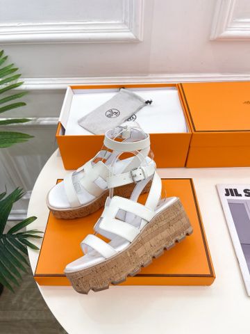 Sandal nữ đế xuồng Hermes* cao 6,5cm quai da bò đẹp VIP 1:1