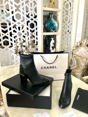 Boot chanel* cổ lỡ da bê mềm xịn gót vuông cao 8cm đẹp sang dễ đi VIP 1:1