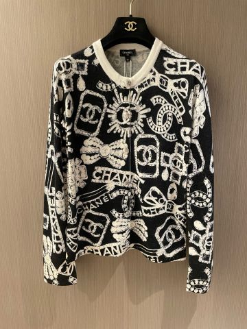 Áo cardigan len nữ chanel* hoạ tiết đen trắng đẹp VIP 1:1