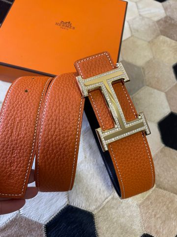 Belt nam HERMES* dây da bò mặt viền đá đẹp SIÊU CẤP