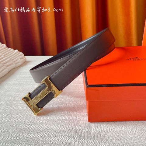 Belt nam nữ HERMES* bản 3.0cm da bò Dây da sử dụng được cả hai mặt