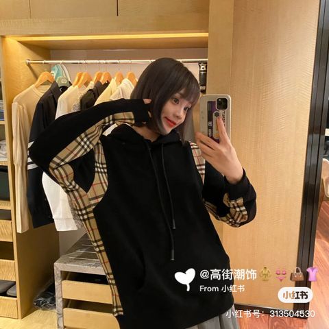 Áo hoodie BURBERRY* nam nữ phối kẻ đẹp SIÊU CẤP