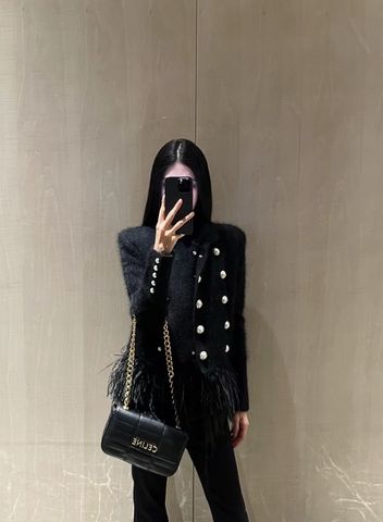 Áo khoác BALMAIN* phối lông đà điểu kiểu độc