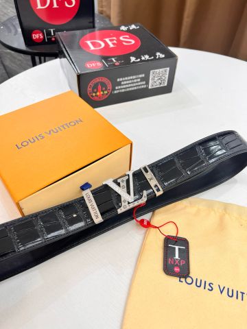 Belt nam Louis* LV* vân cá sấu đẹp sang lịch lãm hai màu nâu và đen