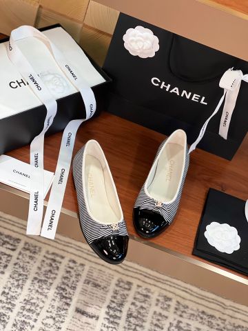 Giày bệt chanel* chất vải canvas lót da bê mũi nơ đẹp VIP 1:1