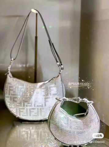 Túi xách nữ FENDI* bạc đính đá logo đẹp sang VIP 1:1