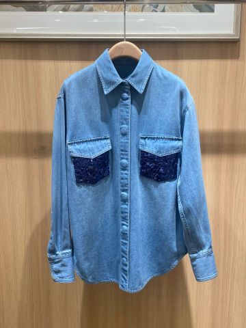 Sơ mi nữ denim túi ngực kim sa tín hàng độc VIP 1:1