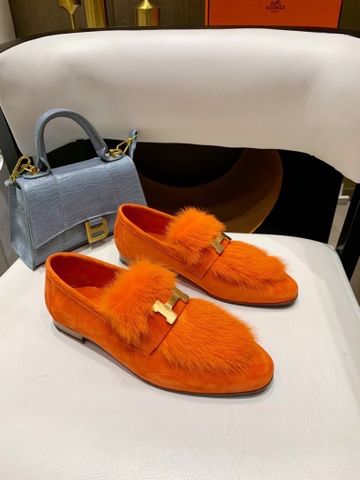 Giày nữ Hermes* da lộn phối lông thú đẹp sang 34-41 VIP 1:1