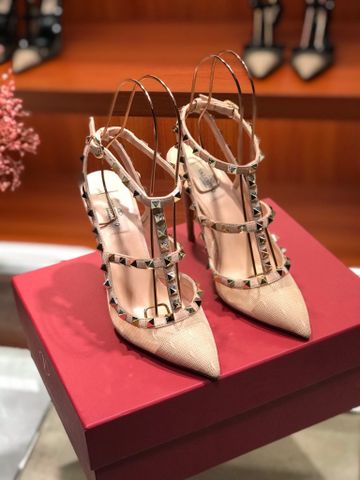 Giày cao gót VALENTINO* 3 quai cao 6cm chất ren lưới tán đinh đẹp sang SIÊU CẤP