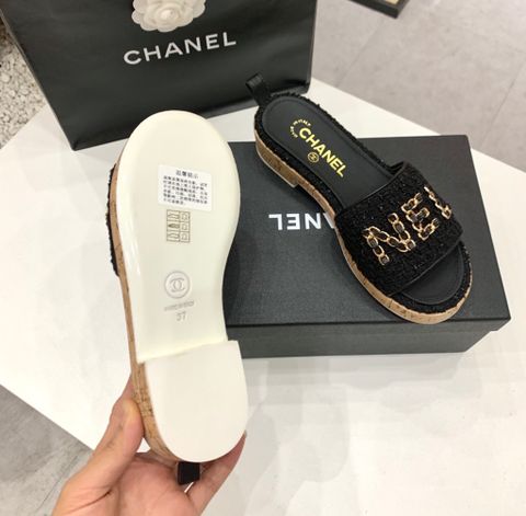 Dép nữ CHANEL* quai dạ hoạ tiết đế cao 3cm đẹp sang SIÊU CẤP