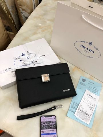 Clutch PRADA* nam nữ khoá bạc da bò mềm đẹp sang trọng lịch lãm cao cấp